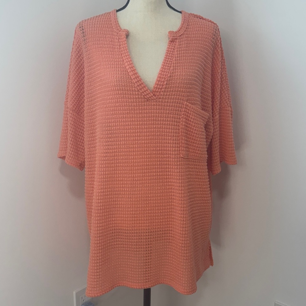 BiBi Neon Orange Oversized Cable Knit Tee.  Sz XL